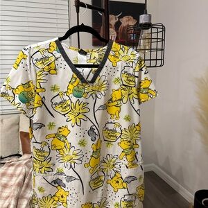 Disney Winnie the Pooh Scrub Top with Yellow and Gray Accents